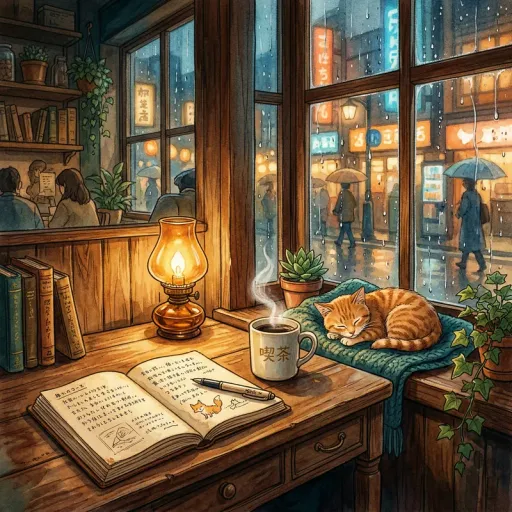 Lo-fi chill beat perfect for studying with relaxing rainy atmosphere